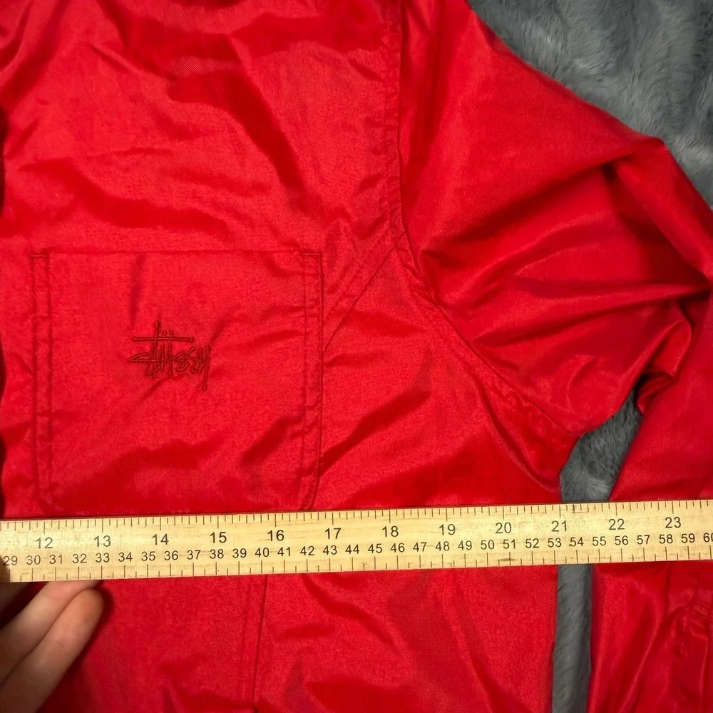 Stussy Red Nylon Button Up Coach Jacket Streetwear Mens XS RN94974